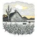 old barn sunset scene  corn stalk framing scene cowboy silhouette tattoo design idea