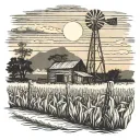 old barn sunset scene  corn stalk framing scene cowboy silhouette tattoo design idea