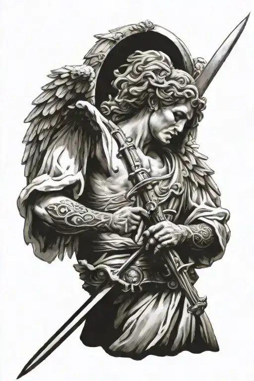 an angel holding a sword tattoo design idea