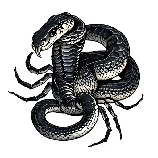 snake wrapped around scorpion tattoo design idea