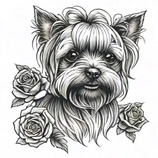 Yorkshire Terrier, Roses , butterflys tattoo design idea