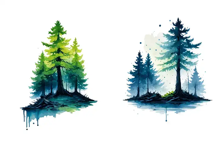 The tattoo for a  forearm of the forest which on left side is regrowing and green, in the middle is burned to ashes with tattoo design idea