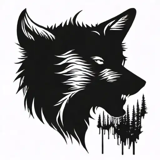 wolf silhouette filled dark tattoo design idea