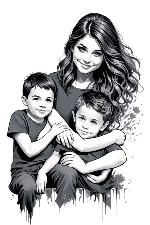 mother with two sons tattoo design idea