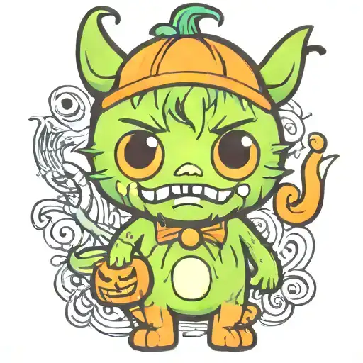 kawaii Halloween monster tattoo design idea