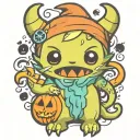 kawaii Halloween monster tattoo design idea