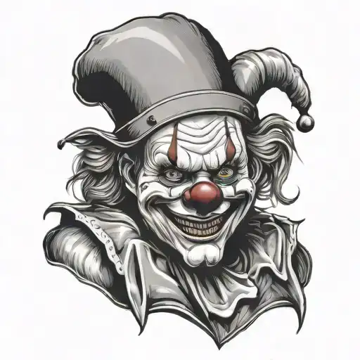 a medieval clown in the style of gothic and realism without pronounced attributes of a jester and sad and cheerful  tattoo design idea