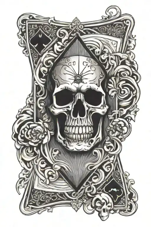 playing cards diamond ace with skull inside  tattoo design idea