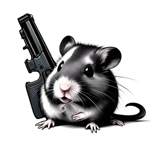 hamster wearing blackblock with an ak47 tattoo design idea