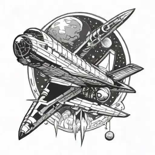 space shuttle with Saturn behind it tattoo design idea