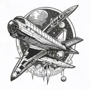 space shuttle with Saturn behind it tattoo design idea