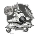 space shuttle with Saturn behind it tattoo design idea