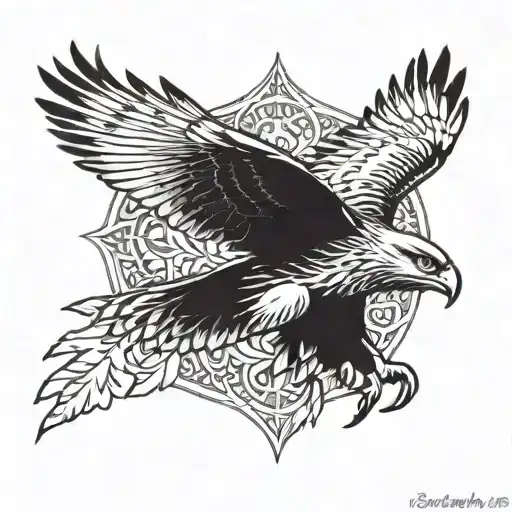 red tail hawk flying tattoo design idea