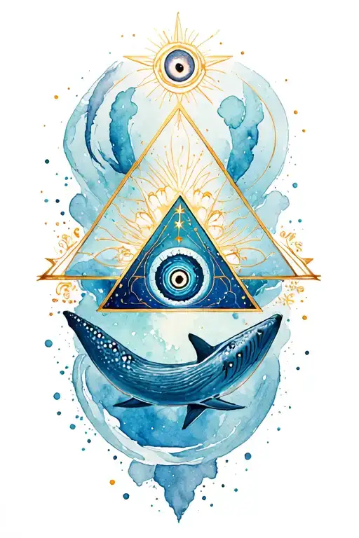 Lemurian starseed tattoo with spiral, whale shark markings, Pleiadian star cluster, triangle with third eye" tattoo design idea