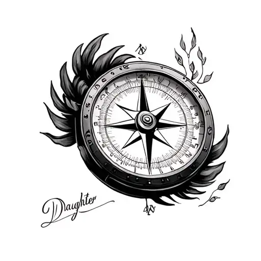 compass, aviation, automotive,  daughter hand print tattoo design idea