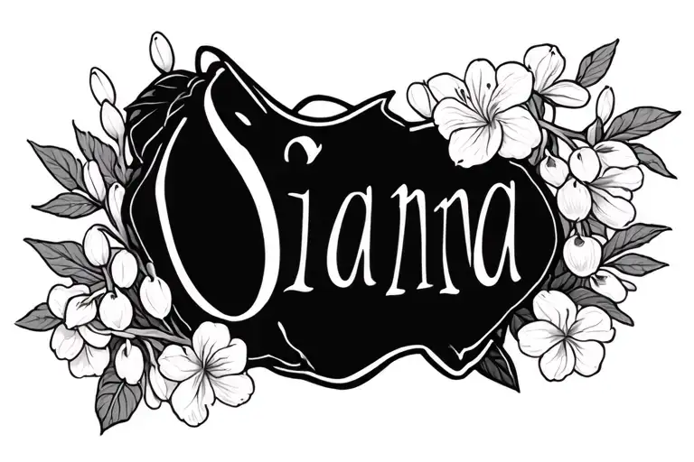 Name Gianna surrounded by lilly of the valley and hawthorn flowers tattoo design idea