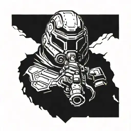 Classic Doom Game, Revenant enemy, Minimalist design, all black tattoo design idea