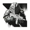 Classic Doom Game, Revenant enemy, Minimalist design, all black tattoo design idea