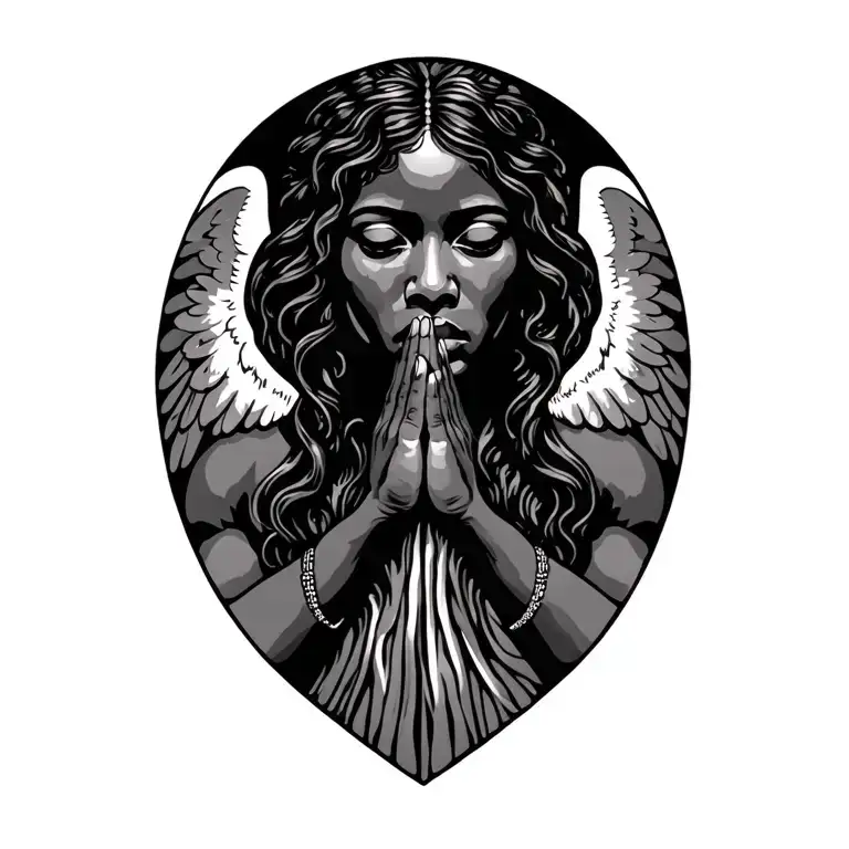 African angels pray hands holding side view tattoo design idea