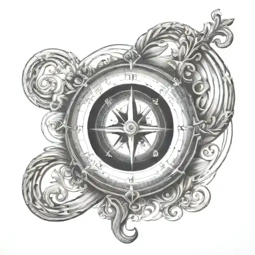 compass at the base of an irish harp tattoo design idea