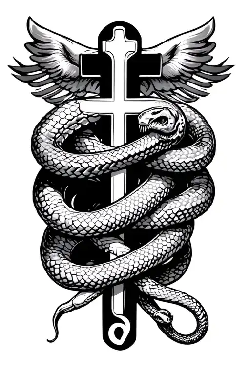 Medical cross with snakes wrapped with Type 1 Diabetic wrapped around and insulin dependent in the middle tattoo design idea