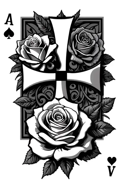 roses music wild card ace cross tattoo design idea