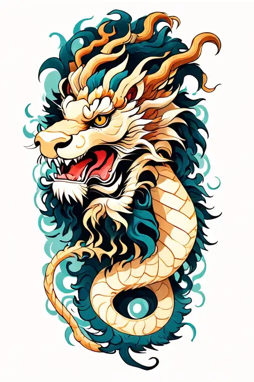 Dragon with Aquarius lion tattoo design idea