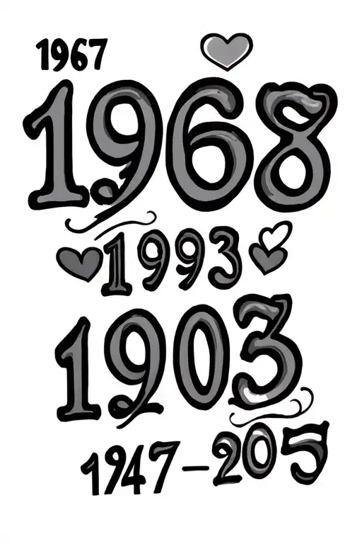 "1967 ❤️1968 1993 1997 2005" Birth year tattoo design idea