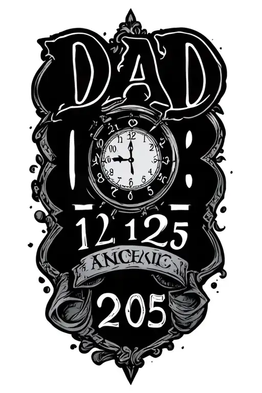 "DAD. 12/15/25" Clock death date tattoo design idea