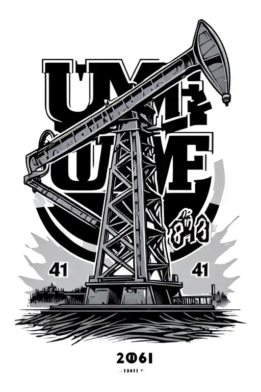 basic oil derrick with the letters UMF and the numbers 41 and 2061 tattoo design idea