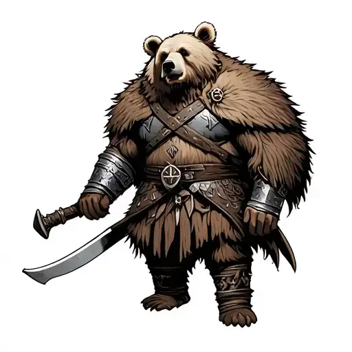 Germanic warrior with bear skin tattoo design idea