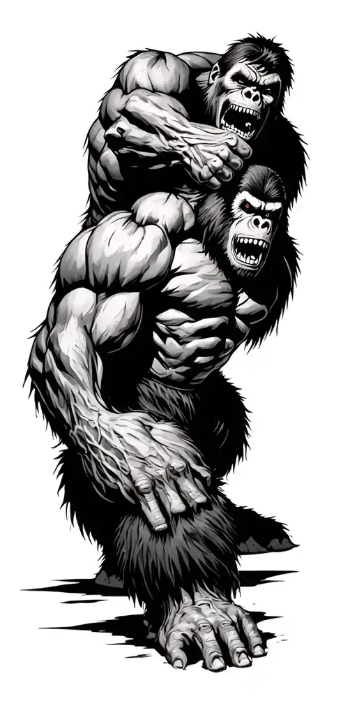 zombie Incredible Hulk fighting king kong tattoo design idea