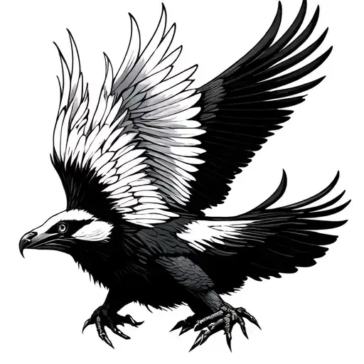 honey badger clawing through one side emerging as secretary bird tattoo design idea