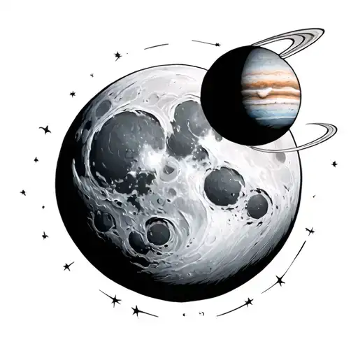 moon and jupiter tattoo design idea