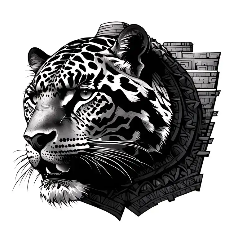 Mayan pyramid and jaguar tattoo design idea