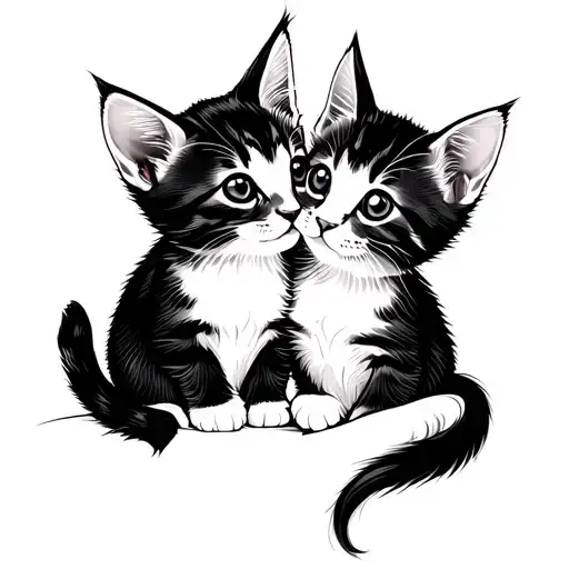 couple kittens tattoo for the side of small finger when the both tattoos attached it gonna look like one. kissing or Hug tattoo design idea