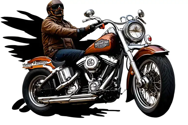harley davidson motorcycle biker route 66 with driver tattoo design idea