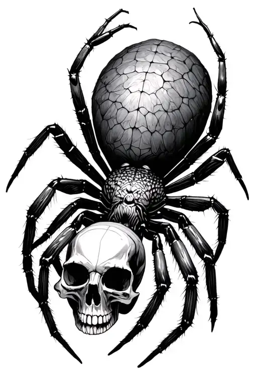 Blackwork spider, fine details with a skull in exchange for its tail. tattoo design idea