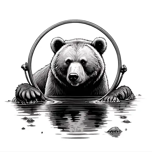 River reflection cub looking into a mirror with reflection being a full grown bear tattoo design idea