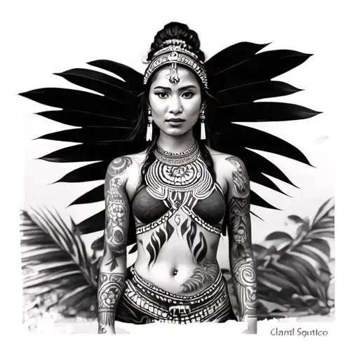 Filipino tribal patterns with woman standing tattoo design idea