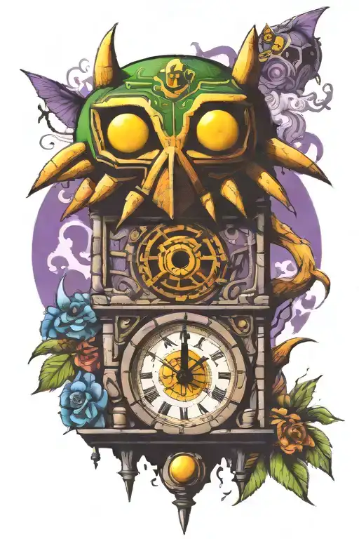The legend of zelda majora's mask clock tower. tattoo design idea