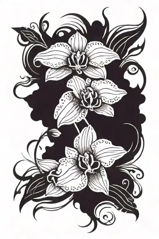 phoneix rising with fine and purple orchids intertwined tattoo design idea