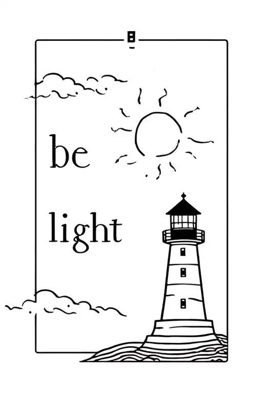 "Be the light" japanese sun and lighthouse  tattoo design idea