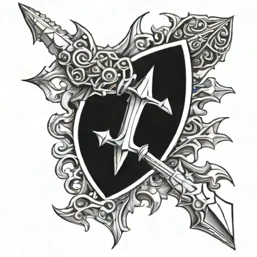 spear with vertebrae as rod tattoo design idea