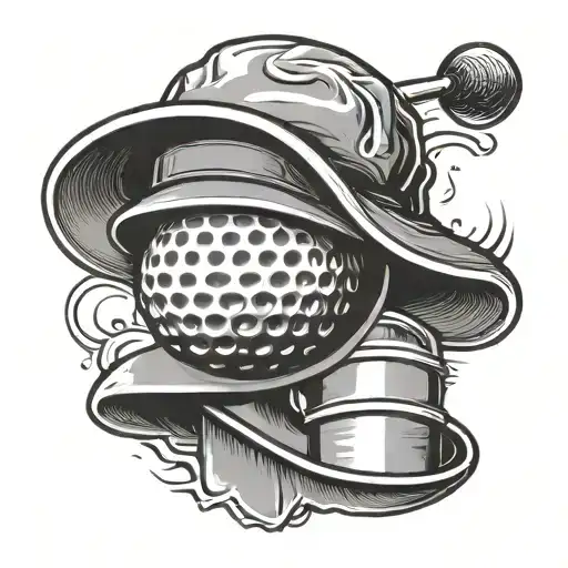 golf ball with bucket hat tattoo design idea