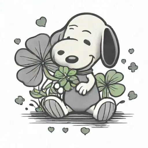 snoopy holding a clover cute kawaii style tattoo design idea