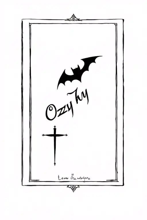 Write Ozzy with the image of a bat and a cross tattoo design idea