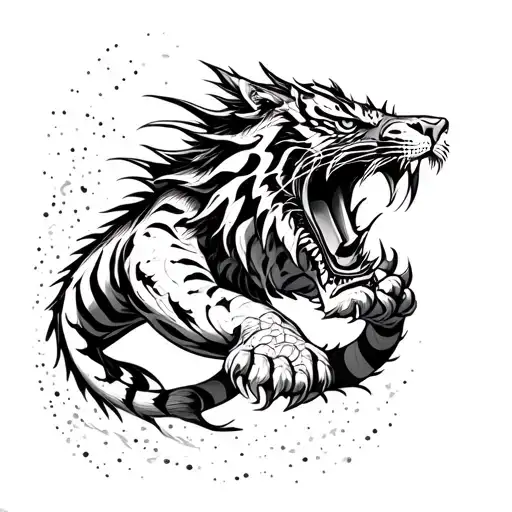 Combine a tiger and dragon in a fierce battle scene inspired by boxing imagery tattoo design idea
