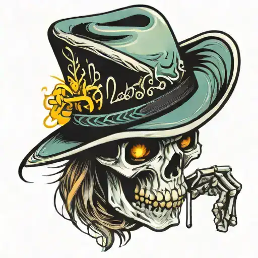 skeleton cowboy hat & smoking tattoo design idea