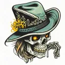 skeleton cowboy hat & smoking tattoo design idea
